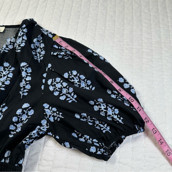 Pinch 100% Cotton Elegant Black Maxi Dress With Blue Stem and Puffy Sleeves - Picture 12 of 16